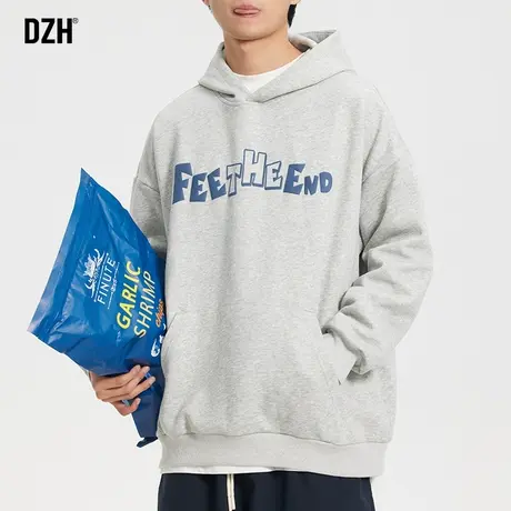 美式灰色卫衣男士春秋款2023新款重磅潮ins连帽纯棉外套长袖上衣商品大图