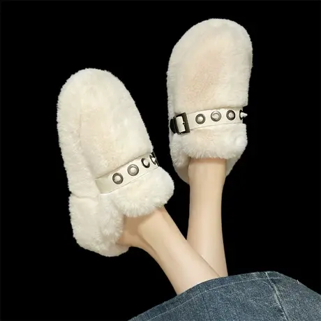 毛毛拖鞋女厚底松糕鞋子2023新款秋季网红ins百搭外穿包头半拖鞋商品大图