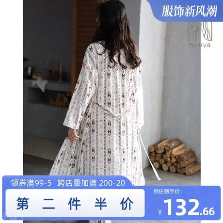 妮狄娅新款春季新品睡衣女春秋纯棉长袖性感吊带三件套家居服套装商品大图