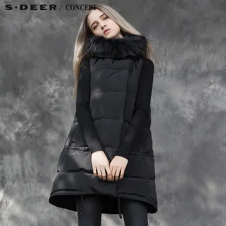 sdeer圣迪奥女装酷感A廓连帽斜襟羽绒背心S15481683图片