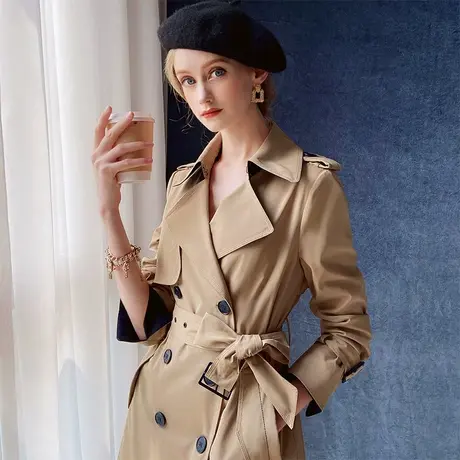 粉红大布娃娃气质外套女春季流行新款中长款小个子百搭女神范风衣商品大图