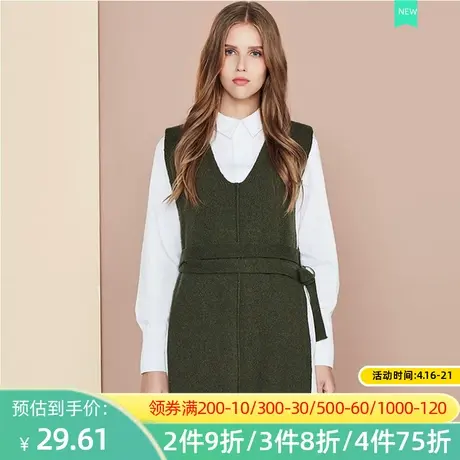 秋水伊人打底裙子2021春季女装V领无袖针织衫修身长款连衣裙I368图片