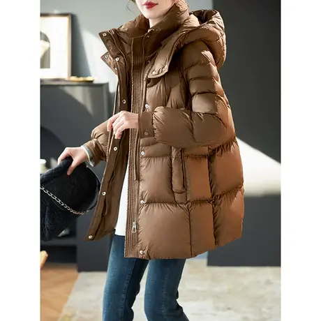 宝诗黎连帽保暖90白鸭绒羽绒服女时尚宽松美拉德外套2023冬季新款图片