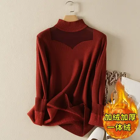 一体绒半高领毛衣女2023年秋冬新款加绒加厚洋气内搭针织打底衫女图片