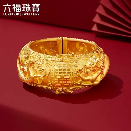 六福珠宝囍爱系列喜结良缘黄金手镯婚嫁足金镯子计价001079AA-A图片
