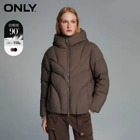 【甄选专享】ONLY奥莱90白鸭绒保暖连帽宽松短款羽绒服女商品大图