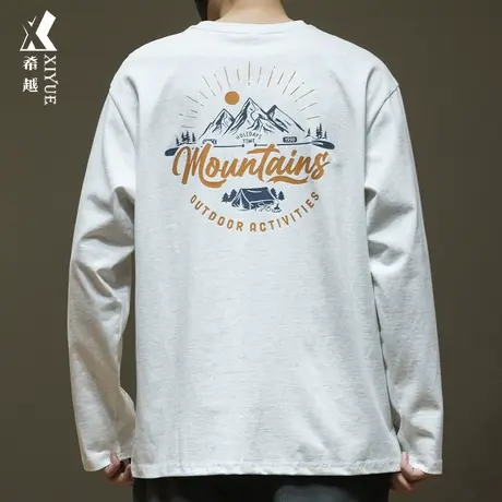 希越美式长袖T恤男春季重磅260g山系印花内搭体恤宽松大码打底衫商品大图