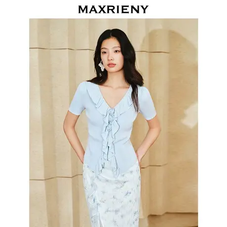 MAXRIENY浪漫手工盘花套头针织毛衫修身显瘦上衣商品大图