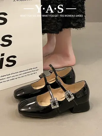复古玛丽珍女鞋2024春秋新款法式晚晚浅口小皮鞋单鞋粗跟高跟鞋图片