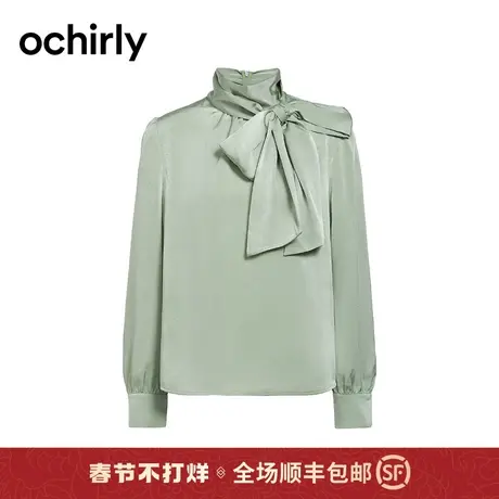 缎面飘带套头衬衫女 ochirly欧时力2024新款春装上衣法式宽松款商品大图