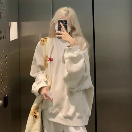 oversize奶系印花早秋卫衣女ins潮牌宽松春秋薄款chic港风上衣服商品大图