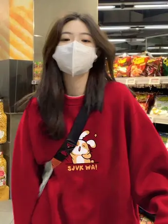 2024本命年卫衣女圆领秋冬加绒加厚潮牌大码宽松oversize红色上衣图片