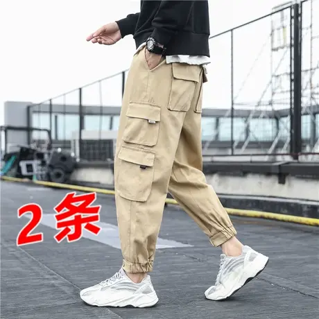 纯棉工装裤男夏季薄款潮流潮牌九分运动裤子宽松束脚休闲长裤痞帅图片