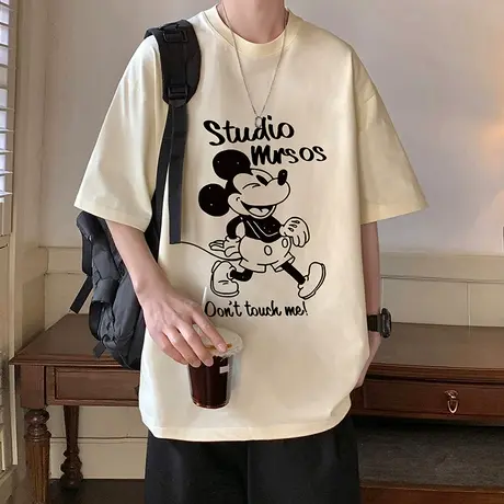 短袖t恤男2024新款夏季米奇卡通纯棉体恤衫ins潮牌宽松上衣打底衫商品大图