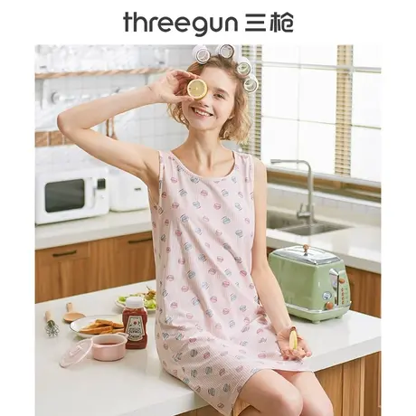三枪睡裙女夏季纯棉亲肤透气水柔棉甜美印花圆领背心女家居裙图片