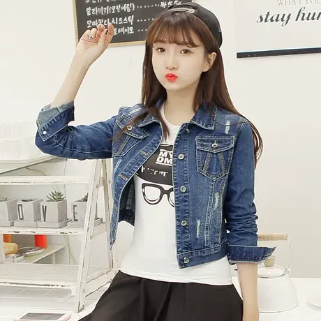 牛仔外套女短款修身韩版潮百搭学生长袖春秋牛仔服上衣3006商品大图