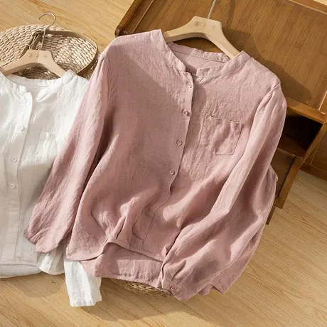 享永子汉麻衬衫女高级感文艺复古宽松麻料上衣休闲气质2023新款秋商品大图