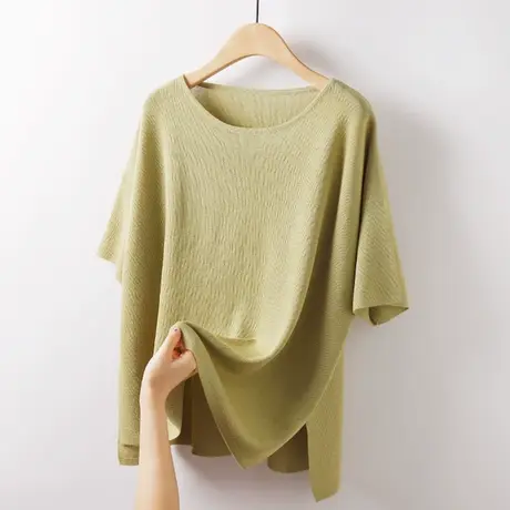 短袖t恤女夏季2021年新款宽松遮肚薄款冰丝ins潮开叉半袖纯色上衣图片