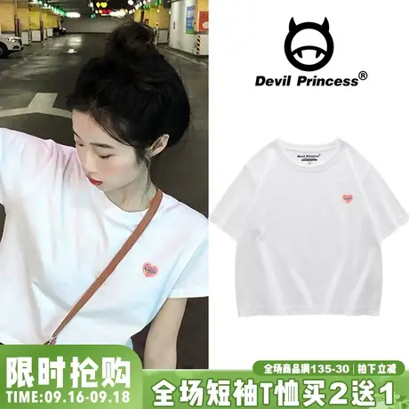 盐系学院风chic小众白色短款露脐t恤女2023新韩版ins显瘦短袖上衣商品大图