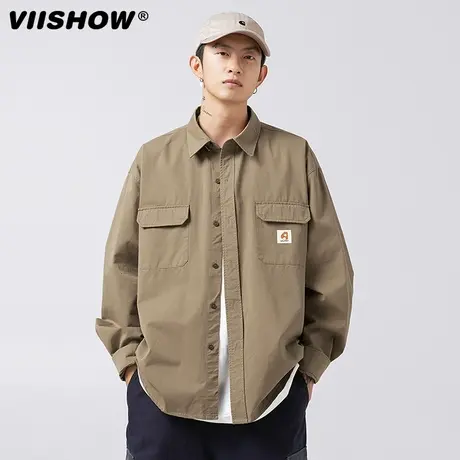 VIISHOW秋季新款休闲日系工装户外风衬衣宽松学院风长袖衬衫男商品大图