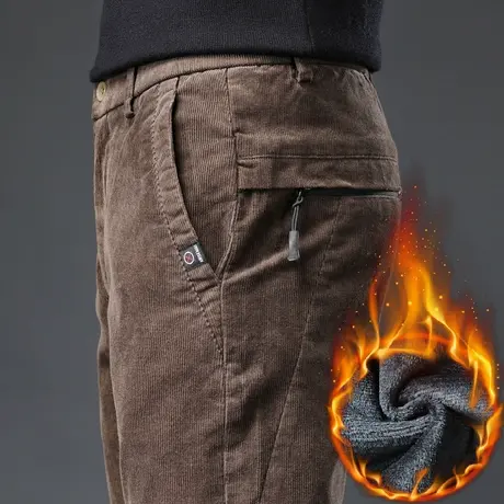 秋冬季灯芯绒休闲长裤男士加绒加厚条绒灯草绒保暖外穿加棉裤冬裤商品大图