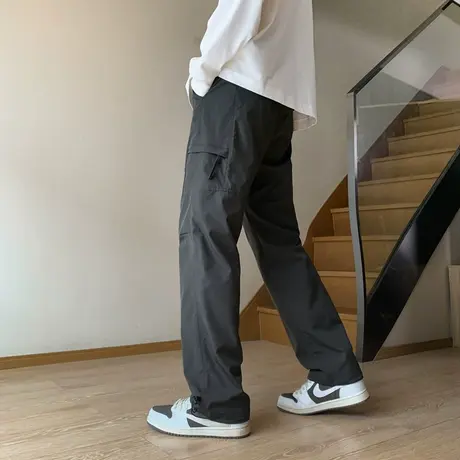 军绿色双膝伐木工装裤男夏季美式高街宽松直筒休闲裤cleanfit裤子商品大图