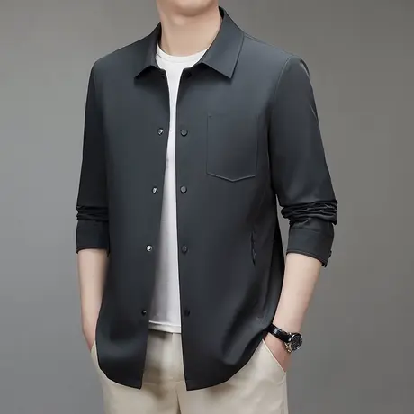 春秋新款轻商务夹克外套男装中青年翻领开衫工装风衬衫款外套免烫商品大图