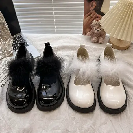 英伦风玛丽珍鞋女2023秋季新款小众设计感毛毛鞋网红爆款浅口单鞋商品大图