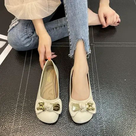 蝴蝶结浅口软底豆豆鞋女2023春季新款一脚蹬平底瓢鞋上班工作单鞋商品大图