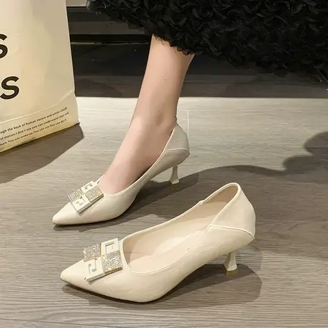 高跟鞋女2023春秋季新款气质时尚水钻单鞋尖头浅口百搭职业礼仪鞋商品大图