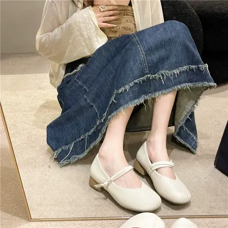 小香风低跟单鞋女浅口圆头2023夏季新款气质法式晚风通勤配裙子图片