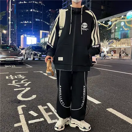 男士连帽夹克春秋季潮流时尚拼色外套青少年学生帅气百搭上衣套装商品大图