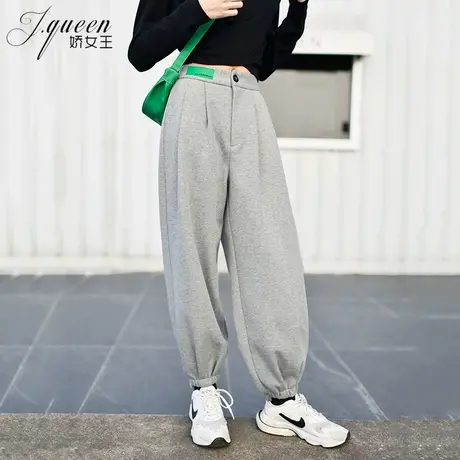 卫裤女冬季加绒秋季新款美式运动灰色束脚萝卜裤宽松高腰休闲裤子商品大图