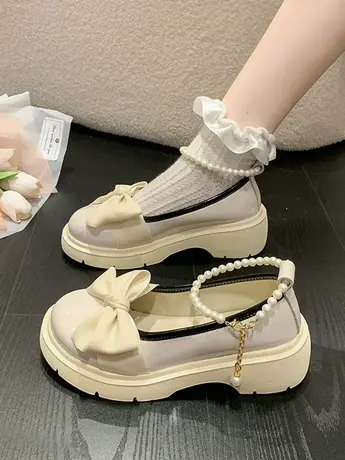 法式白色玛丽珍小皮鞋女日系JK厚底仙女风蝴蝶结2023春季新款单鞋商品大图