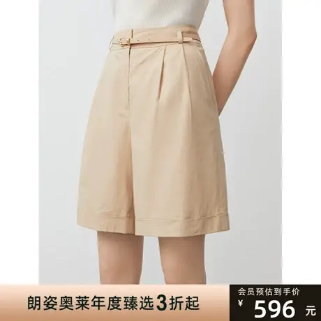 朗姿2023夏新款高品质亚麻阔腿通勤短裤商场同款显瘦气质女士裤子商品大图