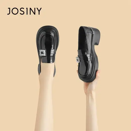 Josiny/卓诗尼厚底乐福鞋女春2024新款百搭一脚蹬小皮鞋粗跟单鞋商品大图