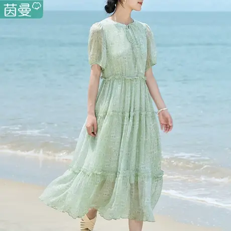 茵曼官方旗舰店法式碎花连衣裙女2023年夏季新款泡泡袖雪纺裙子图片