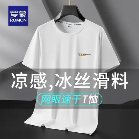 罗蒙男士冰丝短袖T恤夏季薄款网眼速干衣服爸爸宽松大码运动体恤图片