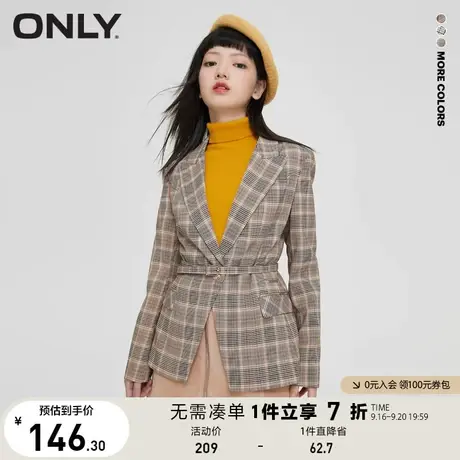 【买5免1】ONLY奥莱夏季复古格纹通勤风本料腰带收腰西服女图片