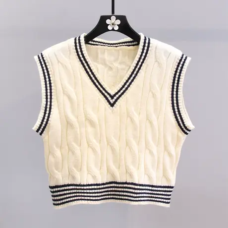 日系学院风麻花针织马甲女2023年新款春秋外搭小个子无袖毛衣背心商品大图