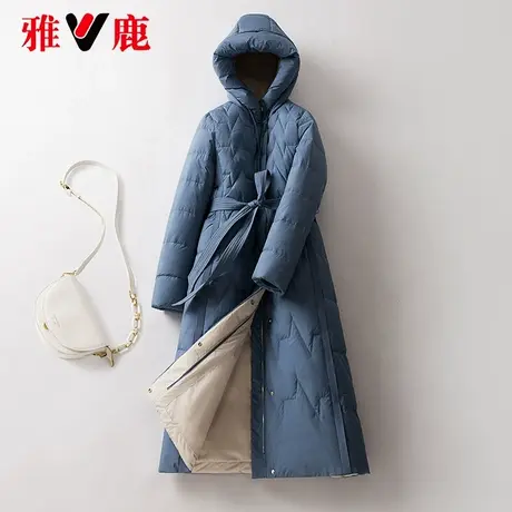 雅鹿系带连帽羽绒服女中长款2022冬季新款时尚宽松保暖加厚外套潮商品大图
