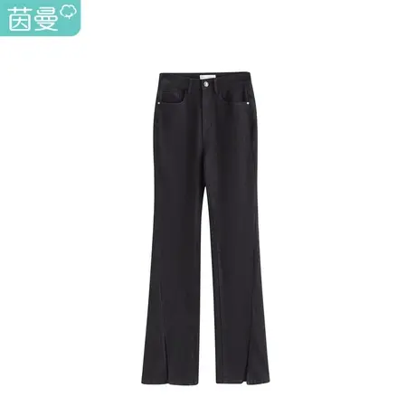 【商场同款】茵曼百搭女2022年春季新款微喇叭开衩梭织弹力牛仔裤图片