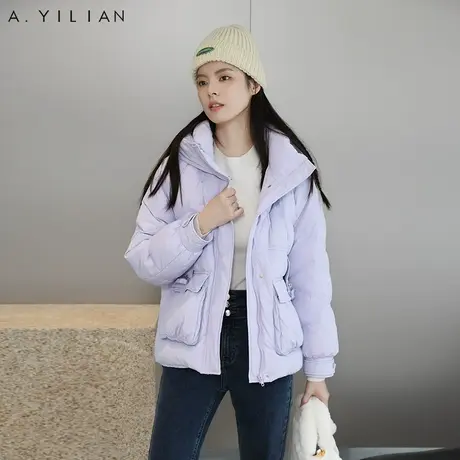 阿依莲2023新款中长款羽绒服女冬白鸭绒连帽立领防风保暖加厚外套图片