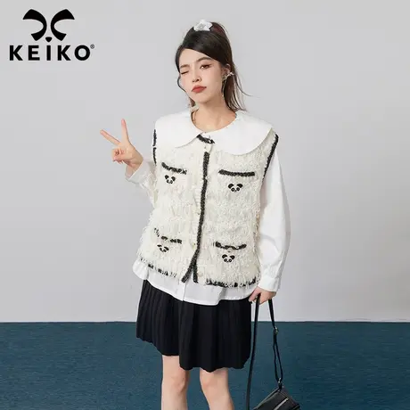 KEIKO 小香风针织马甲开衫2023秋冬叠穿气质软糯无袖背心短外套商品大图