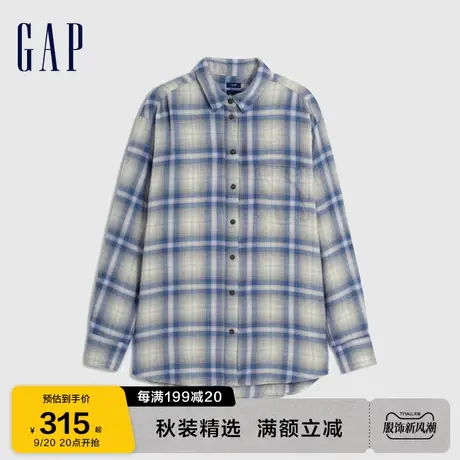 Gap女装秋季2023新款法兰绒宽松廓形翻领长袖衬衫742507休闲上衣图片
