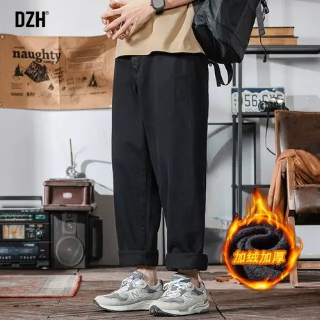 男士黑色纯棉裤子男加绒加厚冬季休闲裤直筒裤美式高街长裤阔腿裤商品大图