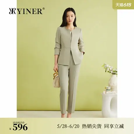 YINER音儿女装夏季法式双色纱精纺复古微收腰休闲短外套图片