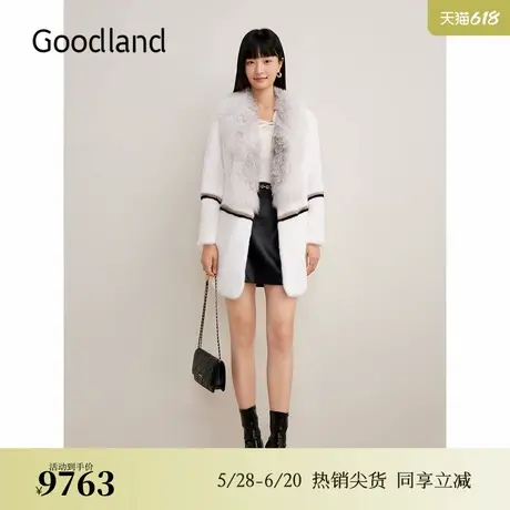 Goodland美地2024冬季新款千金风狐狸毛领水貂毛皮真皮皮草图片