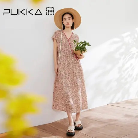 蒲PUKKA 新中式连衣裙夏季新品V领显瘦小飞袖度假裙子图片