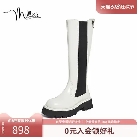 millie's妙丽时尚酷飒简约牛皮方头骑士靴女长靴2398CDG3商品大图